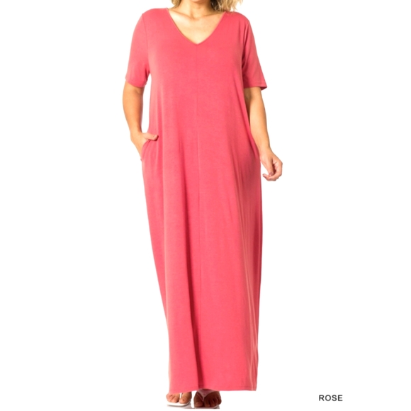 Story Teller Dresses & Skirts - Story Teller Bright Coral Short Sleeve Maxi Dress w/ Pockets